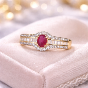 Elegant Ruby Stone American Diamond Ring