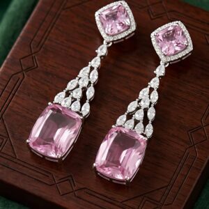 Sterling Silver 925 Pink Crystal Drop Earrings
