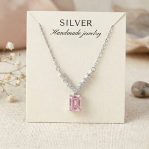 Emerald cut Pink Gemstone Necklace For Women