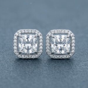 Premium silver-toned imitation jewellery square halo cushion-cut stud earrings by Shriva Jewels