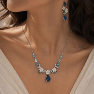 Elegant Floral Bloom Silver Necklace & Earring Set
