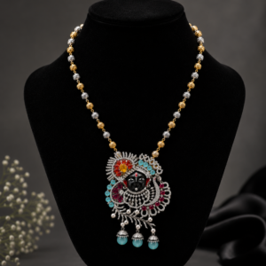 Handcrafted 925 Sterling Silver Lord Krishna Brooch & Pendant with Gemstones and Pearl Detailing
